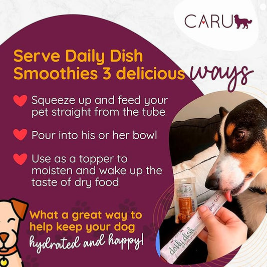 Caru - Daily Dish Smoothies - Lickable Peanut Butter Dog Treat - .5oz Tubes - 4 Pouches Per Pack - Pack of 6