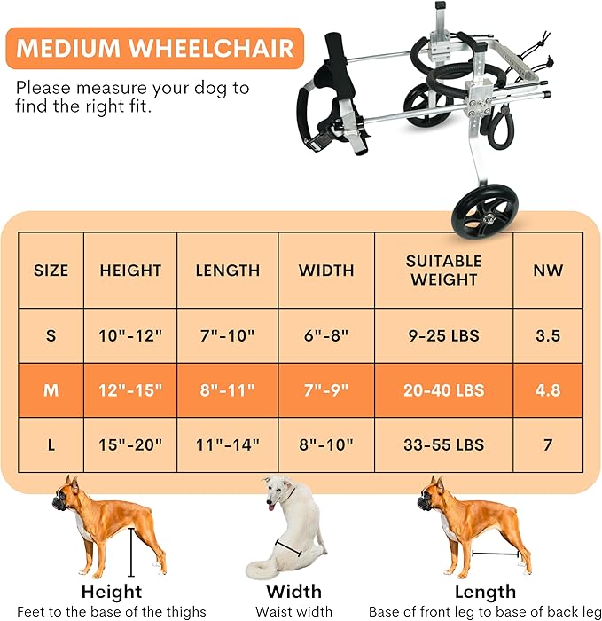 Dog Wheelchair for Back Legs – Small, Medium & Large – Lightweight Aluminum Alloy - Adjustable Wheelchair for Dogs with Disabled Hind Legs – Cat Wheelchair - Dog Carts with Wheels