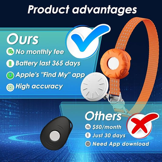 Cat Tracker, Pet Tracker for Cats, Cat GPS Tracker Collar with Safety Elastic Buckle, GPS Tracker Compatible with Apple Find My App (Only iOS), No Monthly Fee, Waterproof, Orange