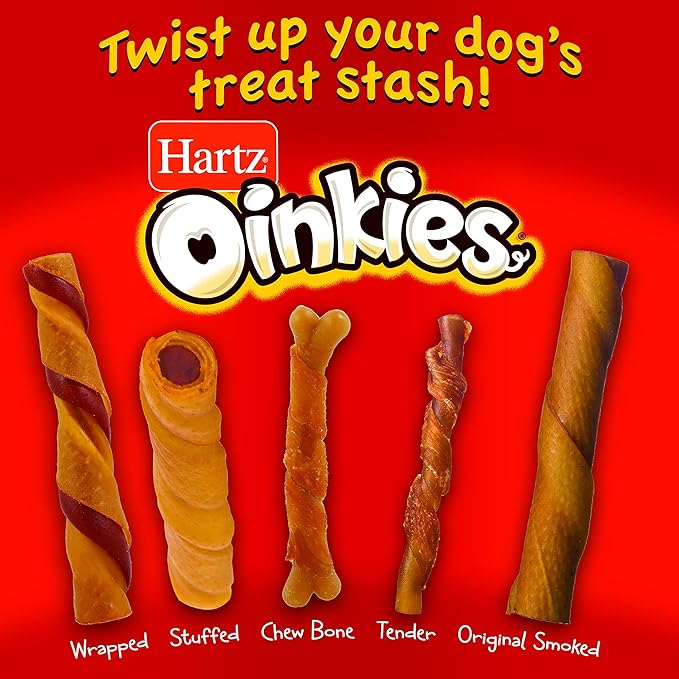 Hartz Oinkies Smoked Pig Skin Chicken Jerky Twists Dog Treats, 10 Count (Pack of 6) (Packaging May Vary)