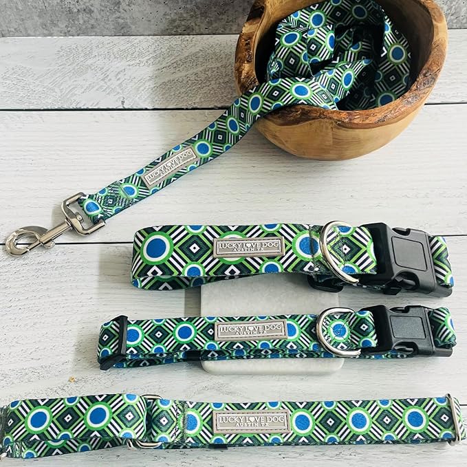 Lucky Love Dog Combo Set, Dog Collar & Leash Set for X-Small Dogs, Colorful Matching Collar and Leash Set for Girl or Boy Dogs, Stripes Leo Combo, XS