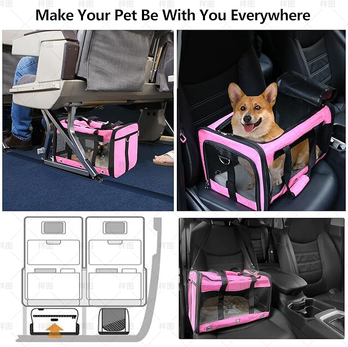 Soft Sided Cat/Dog Carrier,Collapsible Pets Travel Carriers for Pet/Puppy with Shoulder Strap & Removable Mat,Mesh Top Load Small Dogs/Cats Carry Bag Up to 17 Lbs TSA Airline Approved(Pink,M)