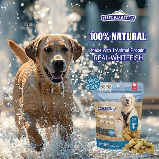 Nutri Bites Freeze Dried Whitefish Dog & Cat Treats, 9 oz | Healthy Pet Training Treats or Food Topper | All Natural, High Protein | Great for Puppy, Small, Medium, or Large Breeds