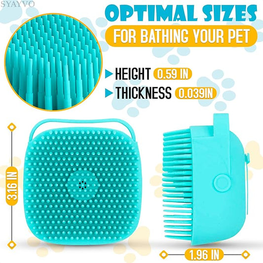 Silicone Pet Hair Brush and Shampoo Dispenser - Dog and Cat Bath Scrubber with Soap Dispenser for Indoor Pets