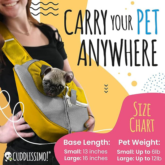 Pet Sling Carrier - Small Dog Puppy Cat Carrying Bag Purse Pouch - for Pooch Doggy Doggie Yorkie Chihuahua Baby Papoose Bjorn - Hiking Travel Front Backpack Holder Pack to Wear (Yellow)