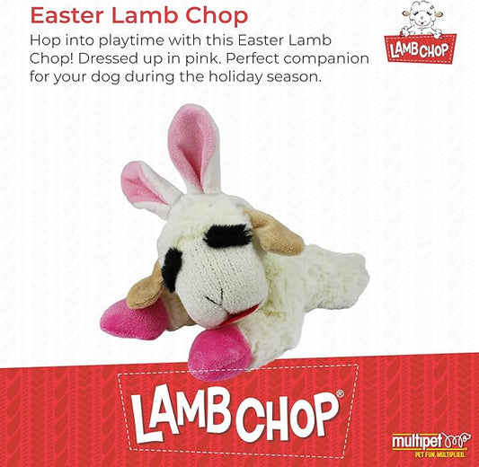 Multipet Lamb Chop Dog Plush Toy w/Easter Bunny Ears - Squeaky Dog Toy for All Dogs - Extra Soft Plush Dog Toy - Stuffed Animal Dog Toy for Cuddling & Playing - Cute Pet Toy (6”, Cream/Pink)