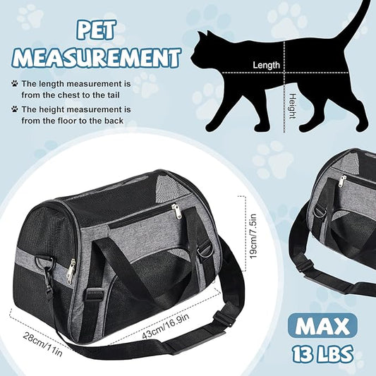 Sweetude 4 Pcs Cat Carrier Soft Pet Carrier for Cat Under 13lbs, 16.9X 11x 7.5 Inch, Soft Sided Foldable Comfortable Portable Carrying Bag for Cat Small Dog Pet Travel (Black, Gray)