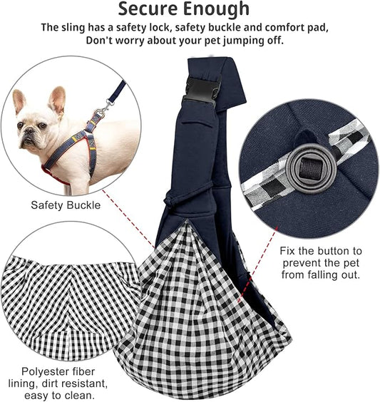CUBY Dog and Cat Sling Carrier, Hands Free Reversible Pet Papoose Bag, Soft Pouch Adjustable, Suitable for Puppy Cats for Outdoor Travel (Blue, M-Adjustable Strap)