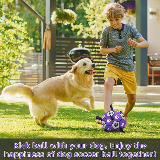 QDAN Dog Toys Soccer Ball with Straps - Dog Water Toy, Puppy Birthday Gifts, Durable Dog Balls for Small Medium Dogs (6 Inch)