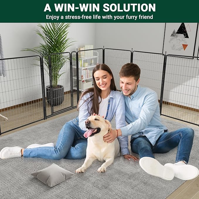 Dog Playpen,48 Inch(H) 18 Ft(L) 8 Panels Dog Fence Indoor/Outdoor,Heavy Duty Metal Pet Puppy Exercise Pen, Wide Door Low Threshold,Portable Pet Playpen for Rv Camping Garden Yard