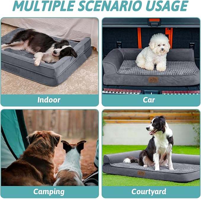 Orthopedic Dog Bed for Large Dogs,Washable Dog Sofa Beds Large, Supportive Foam Pet Couch Bed with Removable Washable Cover, Waterproof Lining and Nonskid Bottom,Grey(L,42" L x 30" W x 7.5" Th)