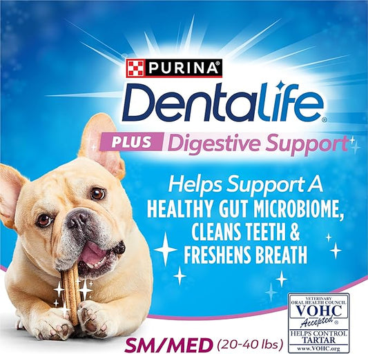 Dentalife Plus Digestive Support Dog Treats for Small and Medium Dogs 20-40 lbs., Cleans Teeth, Freshens Breath, & Supports Healthy Gut, Chicken & Pumpkin Flavor, 6 oz., 8 Chews - 6 oz. Pouch
