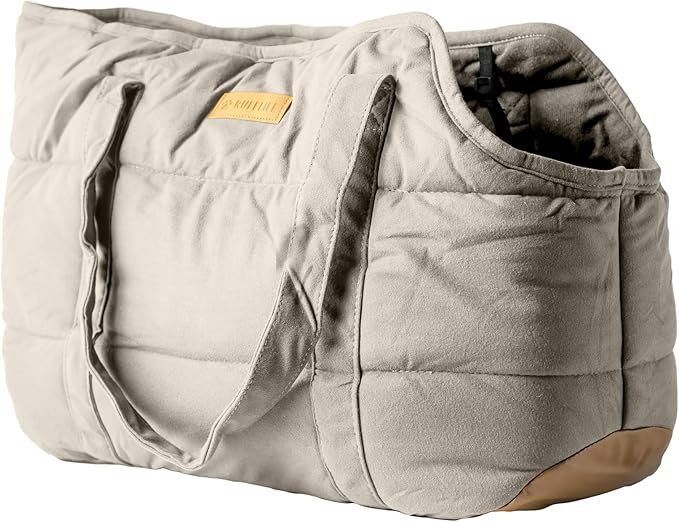 Cozy Plush Pet Carrier Purse - Secure Harness Clip, Lightweight Tote Design for Small Dogs and Puppies (Cream)