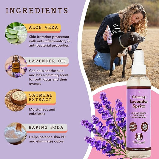 Natural Dog Company Calming Lavender Spritz for Dogs, 8oz – Deodorizing & Moisturizing, Soothes Skin, Conditions Coat, Hypoallergenic, Alcohol-Free, USA Made