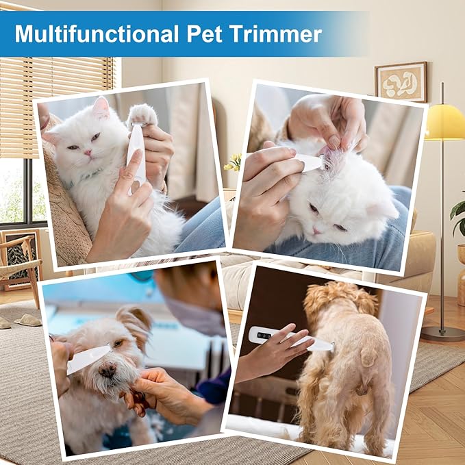 Cats Dog Trimmer with LED Light, Paw Trimmer for Dogs Electric, Pets Hair Clippers for Cats Paws, Electric Pet Grooming Tool, Cordless, Low Noise Rechargeable Pet Shaver for Paws Eyes Ears Face Rump