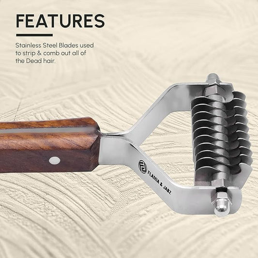 Flamia & Jabz Undercoat Rake for Dogs & Cats, Dematting Grooming Stripper Tool (10 Blades)