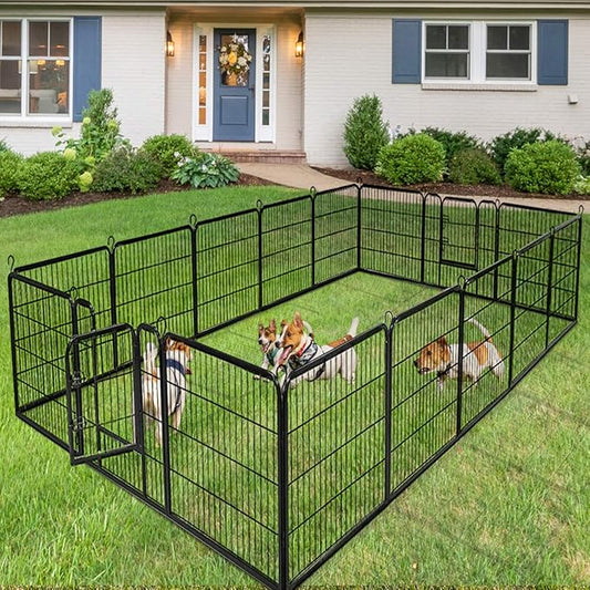 Giantex 16/8 Panel Pet Playpen with Door, Foldable Dog Exercise Pen, Portable Configurable Cat Chicken Rabbit Fence Outdoor Outdoor, Metal Pet Exercise Fence Barrier Kennel (16 Panels, 48'')