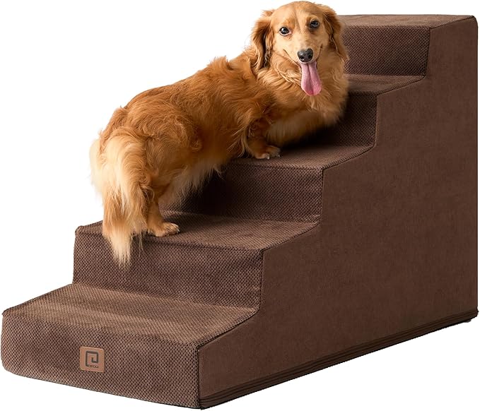 EHEYCIGA Dog Stairs for High Beds 22.5" H, 5-Step Dog Steps for Small Dogs and Cats, Slope Pet Steps with Non-Slip Bottom, Brown