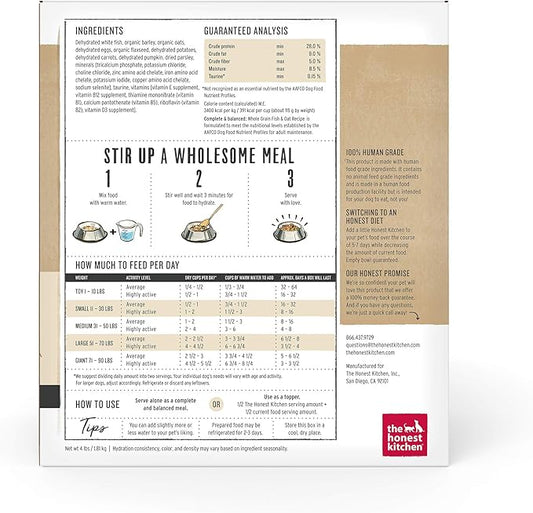 The Honest Kitchen Dehydrated Whole Grain Fish & Oats Dog Food, 4 lb Box, 4.00 Pound (Pack of 1)