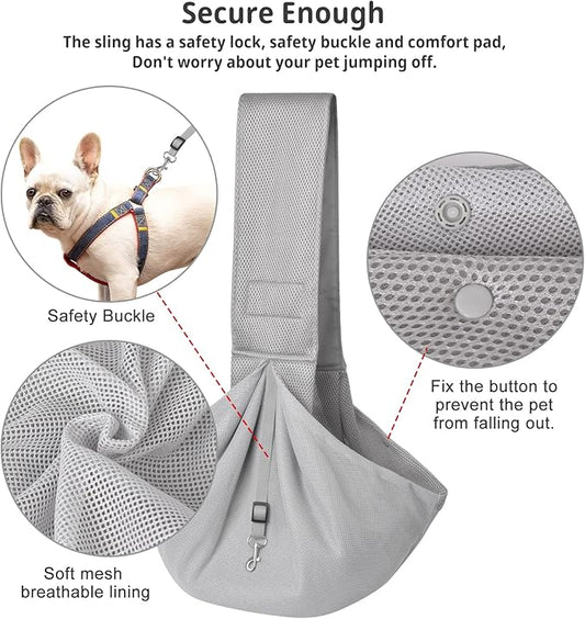 CUBY Dog and Cat Sling Carrier, Hands Free Reversible Pet Papoose Bag, Soft Pouch Adjustable, Suitable for Puppy Cats for Outdoor Travel (Grey Mesh, one Size mesh)