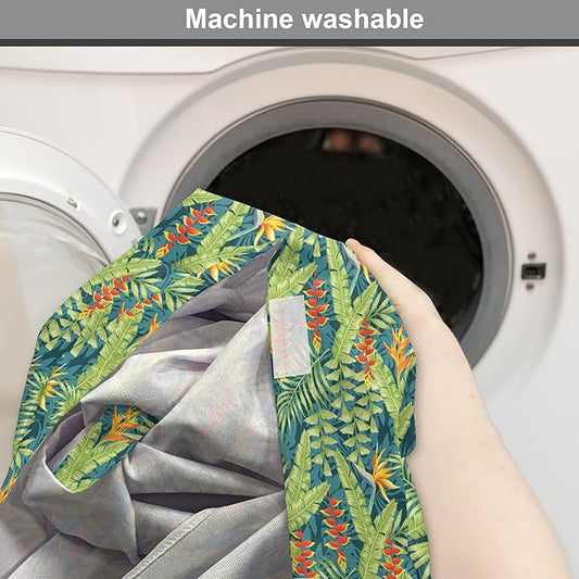 Lunarable Tropical Dog Crate Cover, Exotic Bird of Paradise Blossoms Banana and Areca Fan Palm Leaves, Easy to Use Pet Kennel Cover for Medium Large Dogs, 36 Inch, Yellow Green and Dark Teal