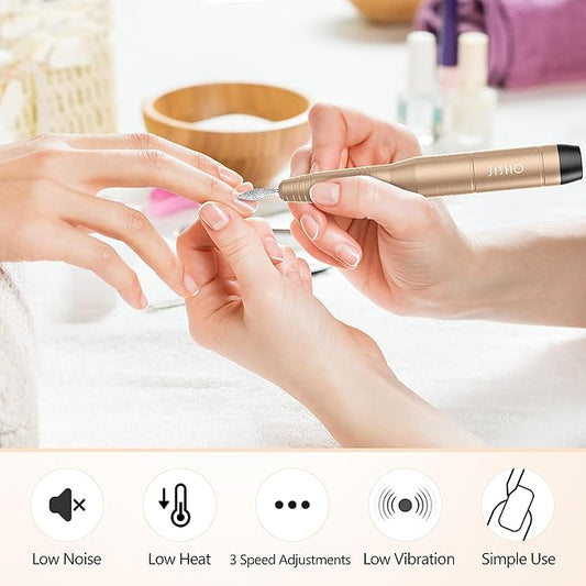 JISHO Nail Drill, Portable Electric Nail Drill Machine for Acrylic Nail Kit, Cordless with Max 15000 RPM, 12 in 1 Kit Electric Nail File Efile Nail Drill Gift for Beginner and Professional (Yellow)