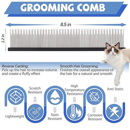 8.5 Inch Upgrade Black Professional Cat Comb,Dual-Tooth Pet Grooming Comb Anti-Static Smooth Rounded Corners Prevent Friction Breakage and Irritation,Removing Tangles,Knots,Undercoat and Excess Hair