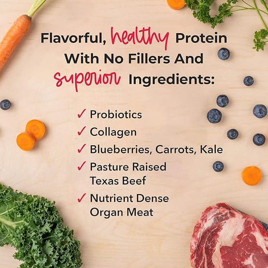 iHeartDogs Dog Food Topper - Freeze-Dried Raw Dog Food Seasoning - Grain Free Superfood Meal Mixer (Beef, 8 Ounce)