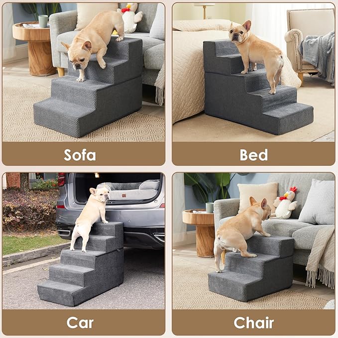 EHEYCIGA Dog Stairs Ramp for High Bed 22.5”H, 5-Step Dog Steps for Bed, Pet Steps for Small Dogs and Cats, Non-Slip Balanced Dog Indoor Ramp, Grey