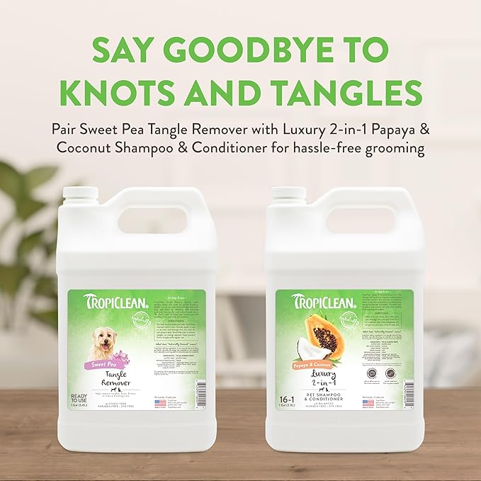 TropiClean Sweet Pea Cat & Dog Detangler Spray Dematting | Dog Conditioner Spray Derived from Natural Ingredients | Made in the USA | 1 Gallon