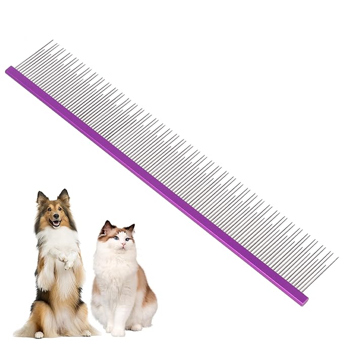 8.5 Inch Dual Tooth Pet Comb for Mats and Tangles,Poratable Grooming Dematting Comb for Indoor long-haired cats and dogs,Pet Family Supplies,Removing Tangles,Knots,Undercoat and Excess Hair