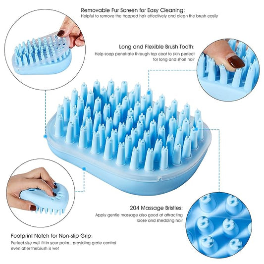 Pet Bath Massage Brush - Grooming Comb with Soft Silicone Bristles for Shampoo and Massage Dogs & Cats with Short or Long Hair