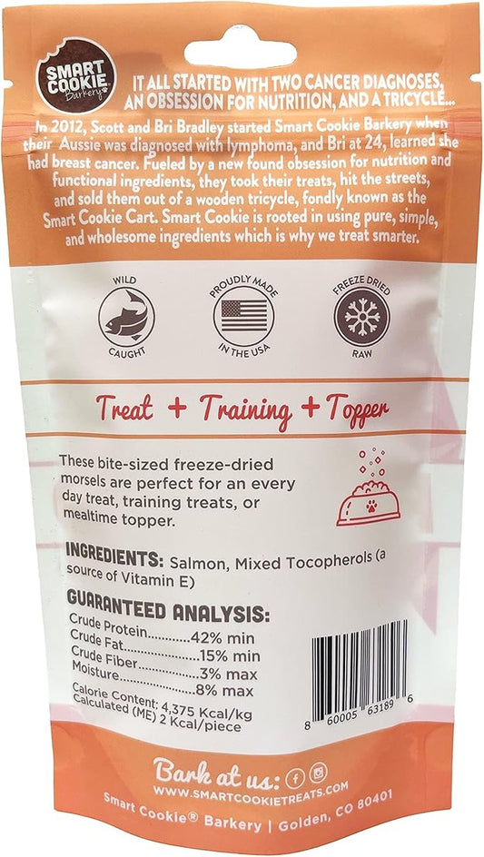 Smart Cookie Freeze Dried Salmon Bites - Single Ingredient Freeze Dried Salmon Treats for Dogs - Wild Caught Alaskan Salmon Dog Training Treats & Dog Food Topper - Made in USA - 2oz Bag, 1 Pack