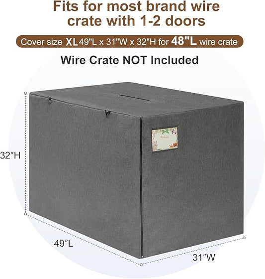 HiCaptain 48 inch Dog Crate Cover with Card Pocket, Heavy Duty Polyester Windproof Pet Kennel Cover Universal Fit for 1 or 2 Doors Standard Wire Crate (Grey)