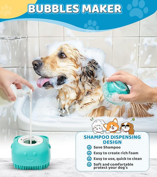 Dog Massage & Bath Brush 4PCS – Soft Silicone Shampoo Scrubber for Dogs and Cats, Perfect for Grooming and Deshedding (Blue)
