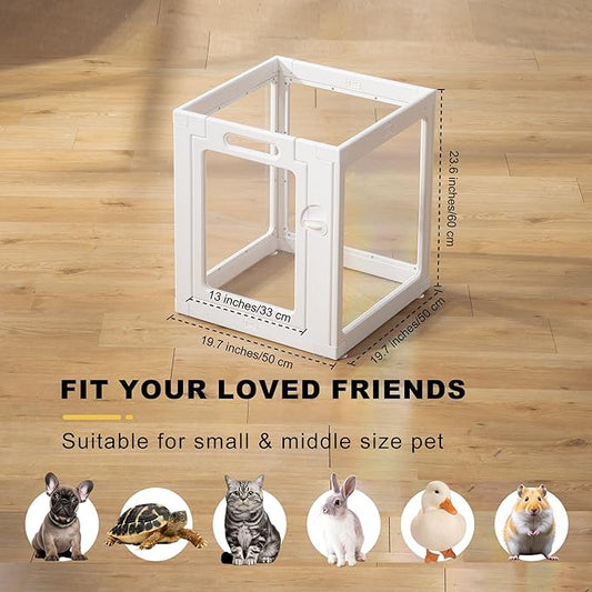 Clear Acrylic Dog Playpen Indoor, Puppy Cat Playpen, Small Pet Play Pen (White, 4 Panel)