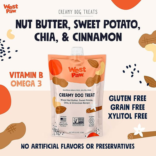WEST PAW Creamy Treats Nut Butter, Sweet Potato, Chia Seed 6.2 Oz