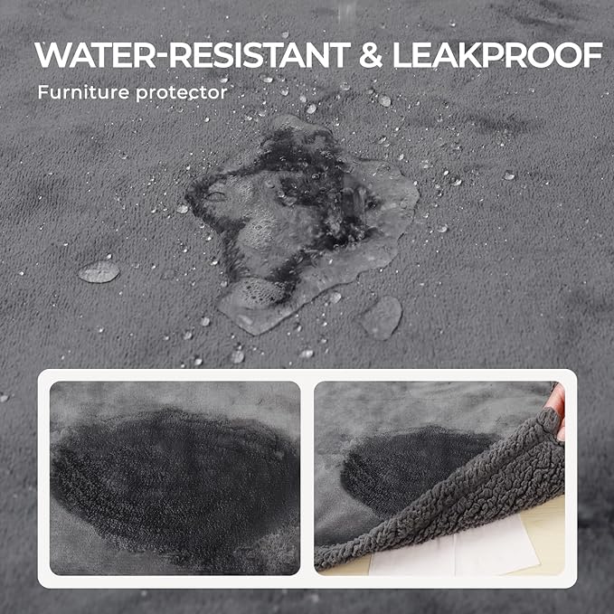 Waterproof Pet Blanket, Liquid Pee Proof Dog Blanket for Sofa Bed Couch, Reversible Sherpa Fleece Furniture Protector Cover for Small Medium Large Dogs Cats, Dark Gray King Size(100" x 85")