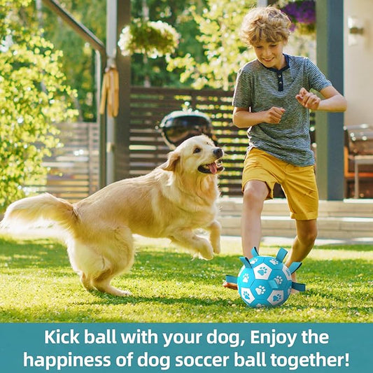 QDAN Dog Toys Soccer Ball with Straps - Durable Dog Balls for Large Dogs, Beach Pool Dog Water Toy, Dog Tug Toys for Tug of War, Puppy Dog Birthday Gifts (8 Inch)