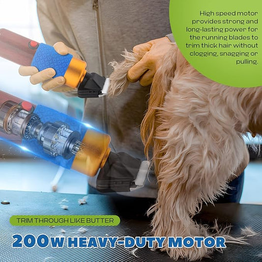 Pet Grooming Clippers 200W, Plug-in with 3m Power Cord & Stepless Speed Control, Low Noise < 50db, Heavy-Duty Dog Hair Trimmer Kit with Extra Detachable Blade & 2 Limit Combs of 4 Sizes