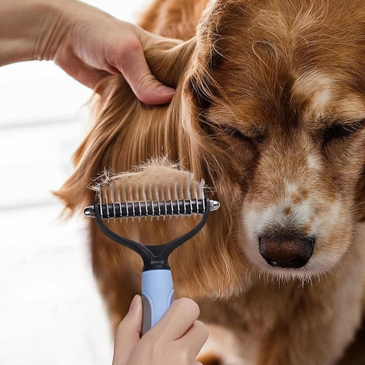 Pet Deshedding Tool - Double-Sided Undercoat Rake for Dogs and Cats - Safe and Effective for Removing Mats and Hairballs - Say Goodbye to Annoying Shedding and Flying Fur