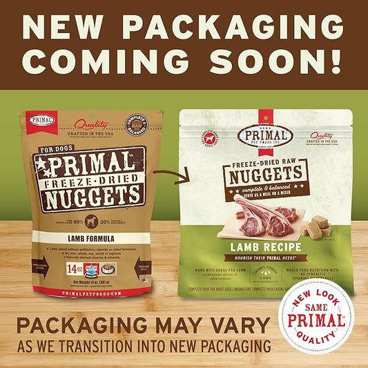 Primal Freeze Dried Raw Dog Food Nuggets, Lamb, Complete & Balanced Meal, Also Use as Topper or Treat, Premium, Healthy, Grain Free, High Protein Raw Dog Food, 5.5 oz