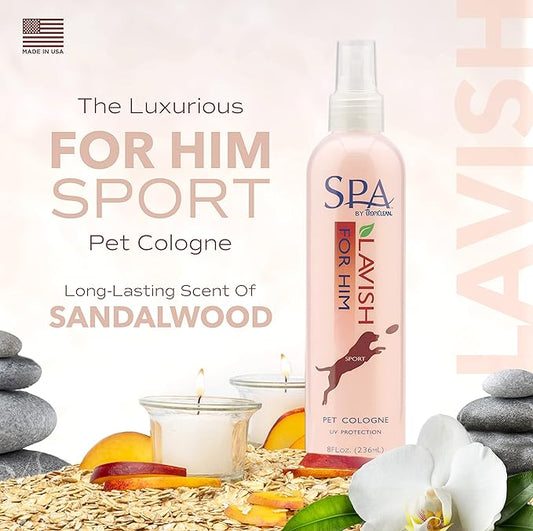 TropiClean SPA For Him Male Dog Cologne Spray Long Lasting | Sporty Scented Dog Deodorizing Spray | Naturally Derived Salon Grade Ingredients | Made in the USA | 8oz