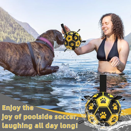 QDAN Dog Toys Soccer Ball with Straps - Durable Dog Balls for Large Dogs, Outdoor Dog Toys, Dog Water Toy, Herding Ball, Puppy Dog Birthday Gifts (8 Inch)