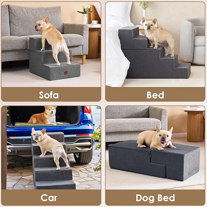 EHEYCIGA Dog Stairs for High Bed 25”H, 5-Step Extra Wide Dog Steps for Bed, Pet Steps for Small Dogs and Cats, Non-Slip Balanced Dog Indoor Ramp, Grey