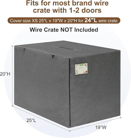 HiCaptain 24 inches Dog Crate Cover with ID Card Pocket, Heavy Duty Polyester Windproof Pet Kennel Cover Universal Fit for 1 or 2 Doors Standard Wire Crate (Grey)