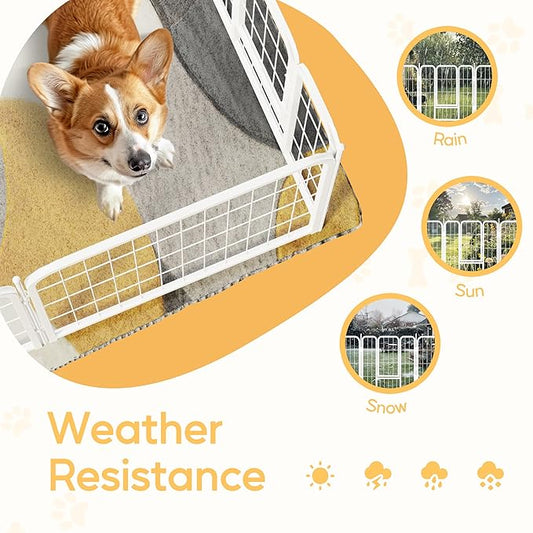 HealSmart Dog Playpen Indoor, Puppy Playpen Indoor for Yard, Camping, 24" Height 8 Panels Heavy Duty Dog Pen for Small/Medium Dogs, White