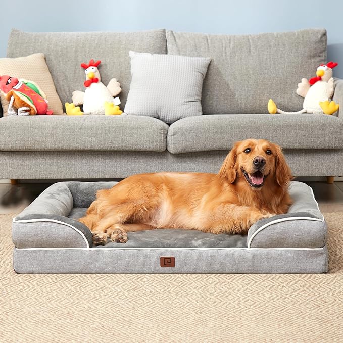 EHEYCIGA Orthopedic Dog Bed for Medium Dogs, Waterproof Memory Foam Medium Dog Beds with Sides, Non-Slip Bottom and Egg-Crate Foam Medium Dog Couch Bed with Washable Removable Cover, Grey