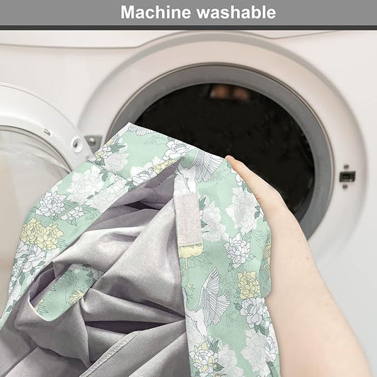 Lunarable Traditional Dog Crate Cover, Japanese Cranes Peonies Cultural Aspects Symbolic of Happy Life, Easy to Use Pet Kennel Cover for Medium Large Dogs, 42 Inch, Avocado Green Pale Green