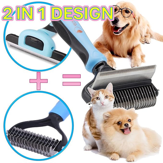 Premium Deshedder Brush for Dogs, Safe and Fast, Pro 2 in 1 Shedding Tools with Sharp Deshedding Undercoat Rake and End Rounded Dematting Comb, Great for Large Long Hair Pets (1+2pcs)